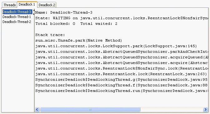 JConsole で検出されたスレッドのデッドロック。